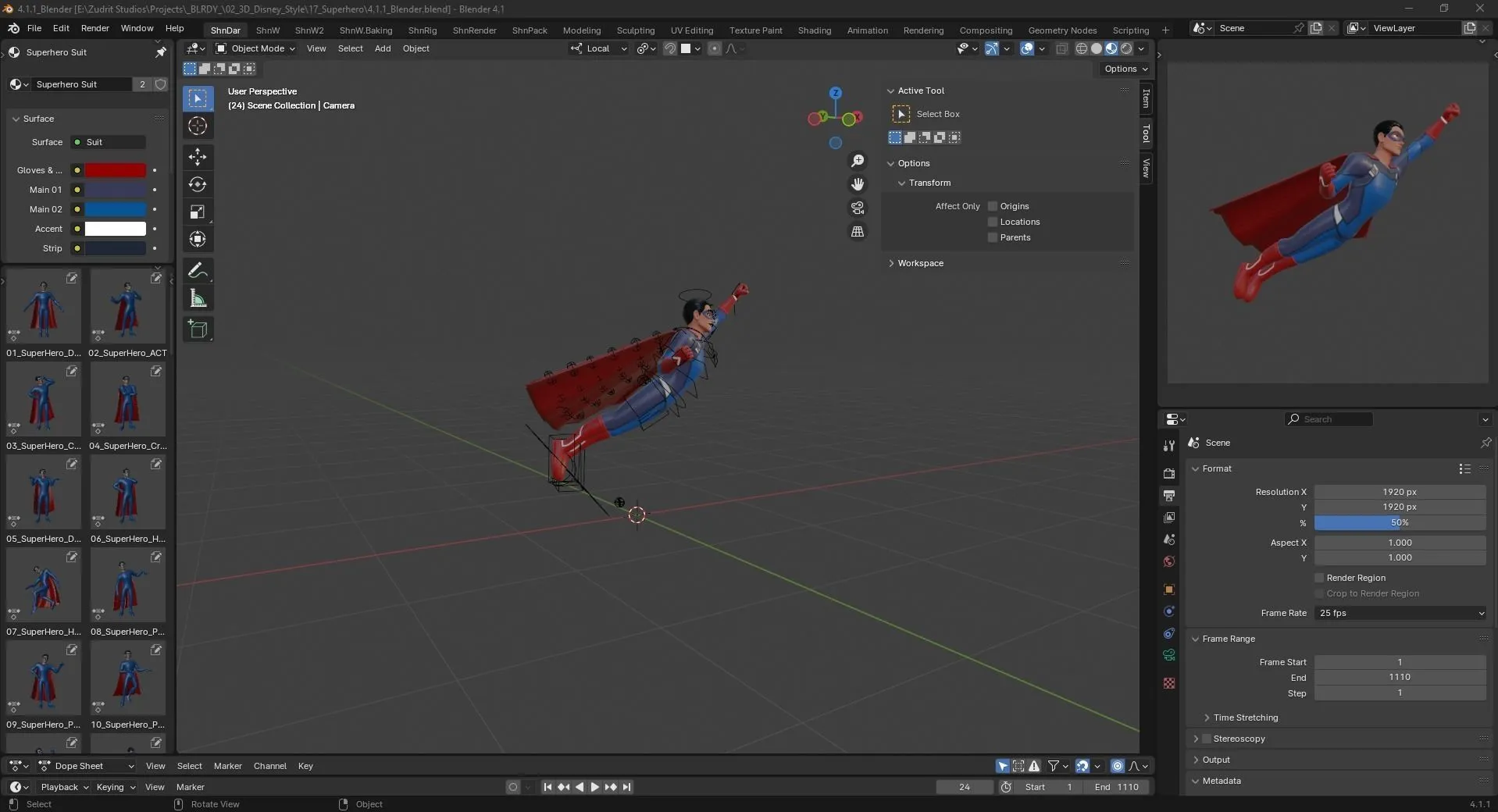 Blender source files preview for Cartoon Superhero Man